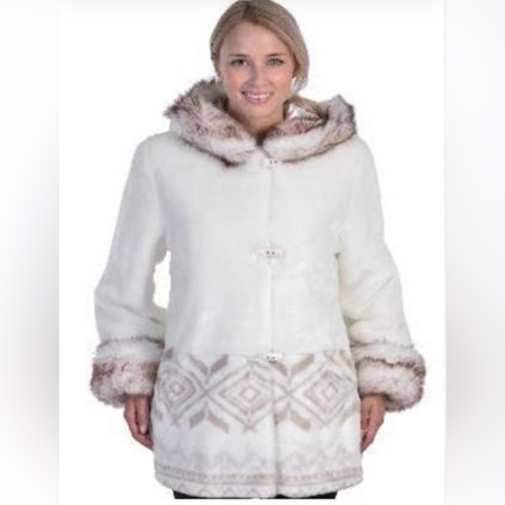 Hannah By Mar-Lo White Faux Fur Hooded Coat, Sz XL Tall